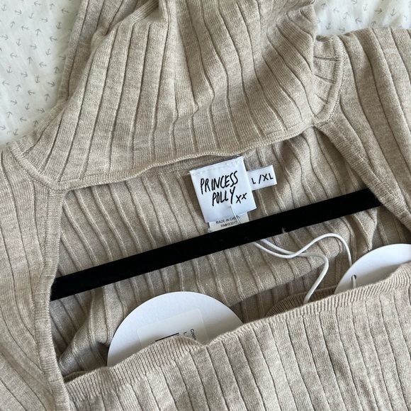 Princess Polly Two Piece Set Cruiser Sweater Ribbed Beige NWT - Picture 3 of 7